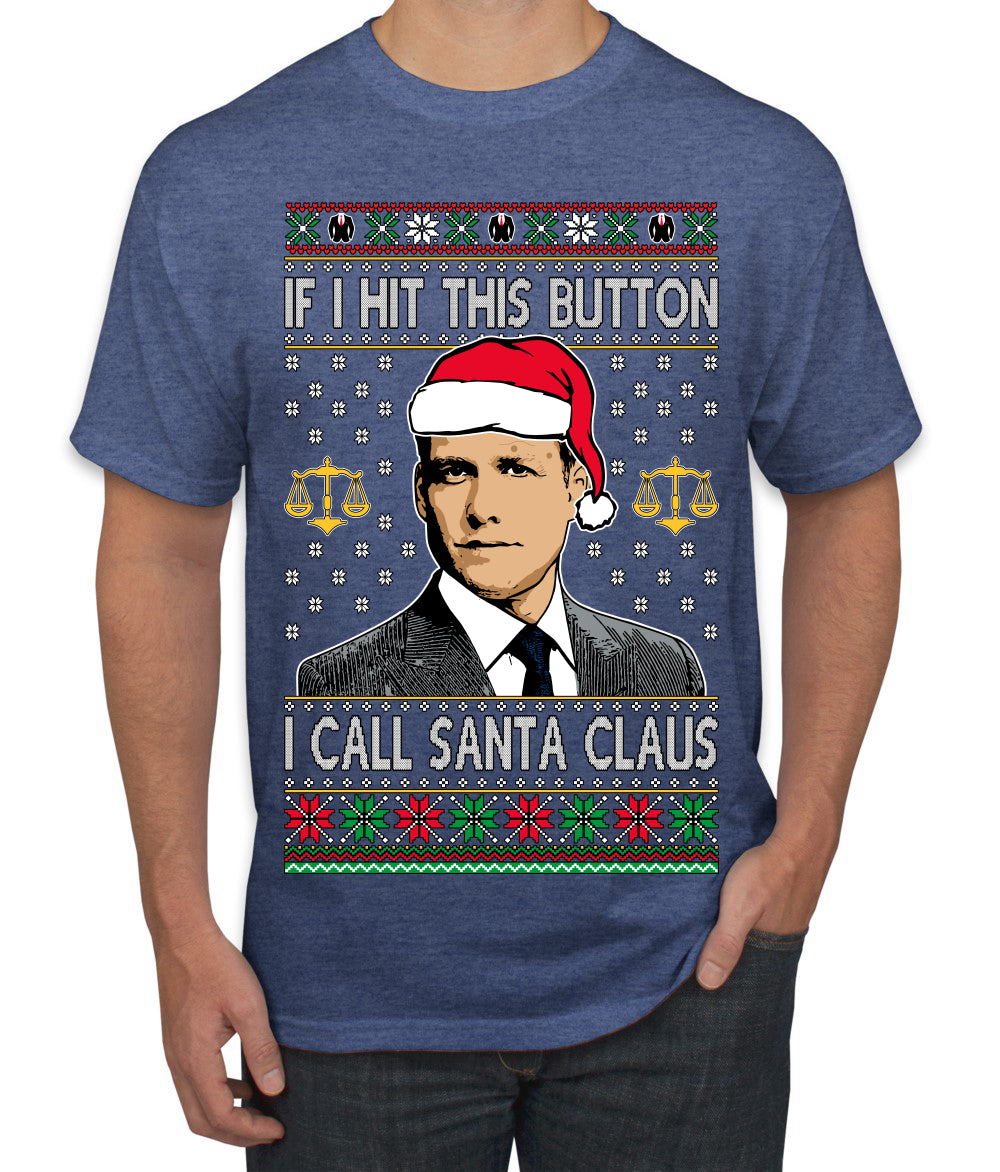 Harvey Hit This Button I Call Santa Specter TV Show Parody Ugly Christmas Sweater Men's T-Shirt