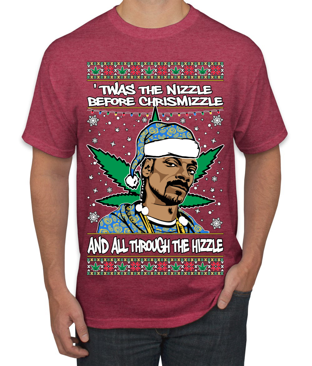 Snoop 'Twas The Nizzle Pot Leaf Weed Funny Ugly Christmas Sweater Men's Graphic T-Shirt