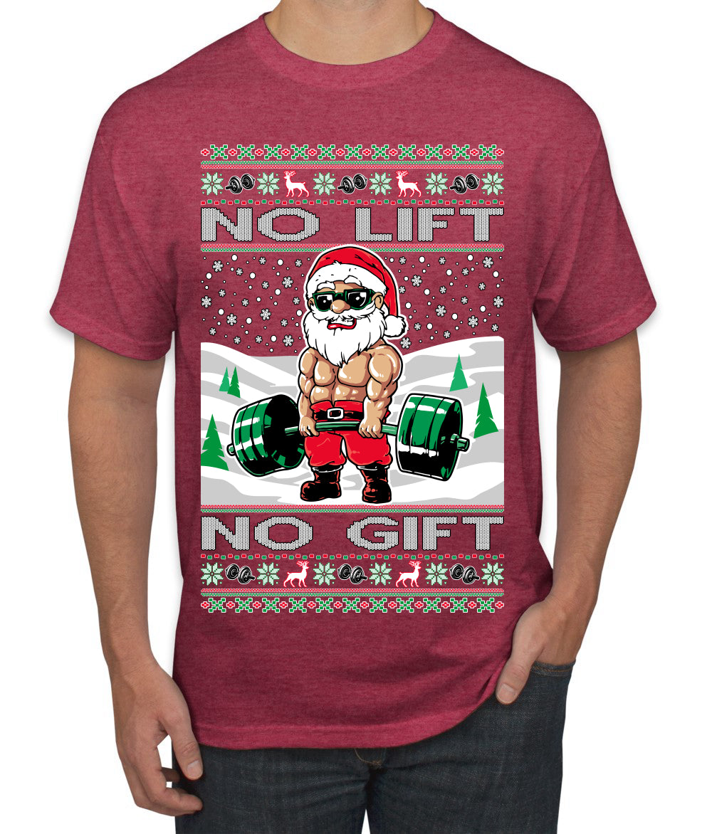 No Lift No Gift Fitness Workout Santa Ugly Christmas Sweater Men's T-Shirt