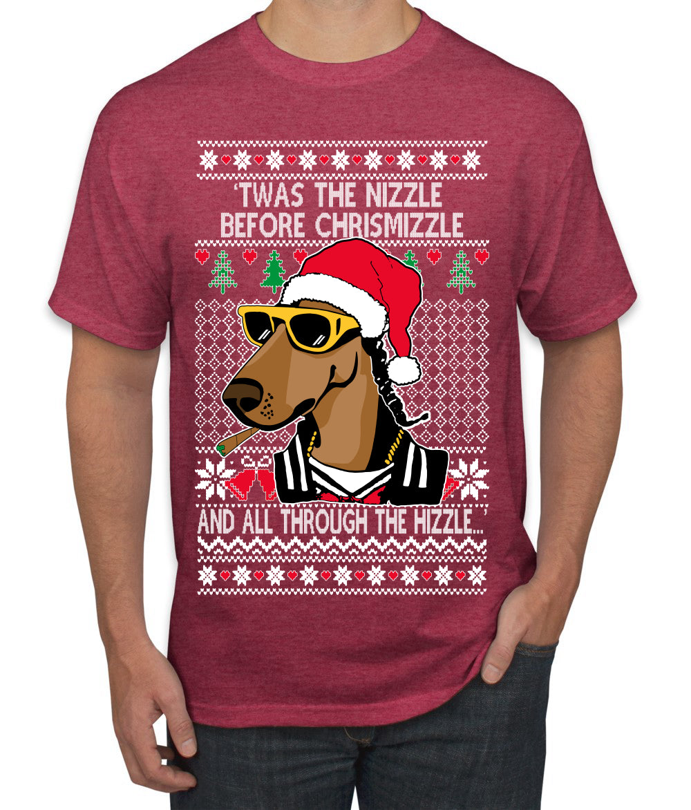 Twas The Nizzle Before Chrismizzle Gangster Dogg Rapper Ugly Christmas Sweater Men's T-Shirt