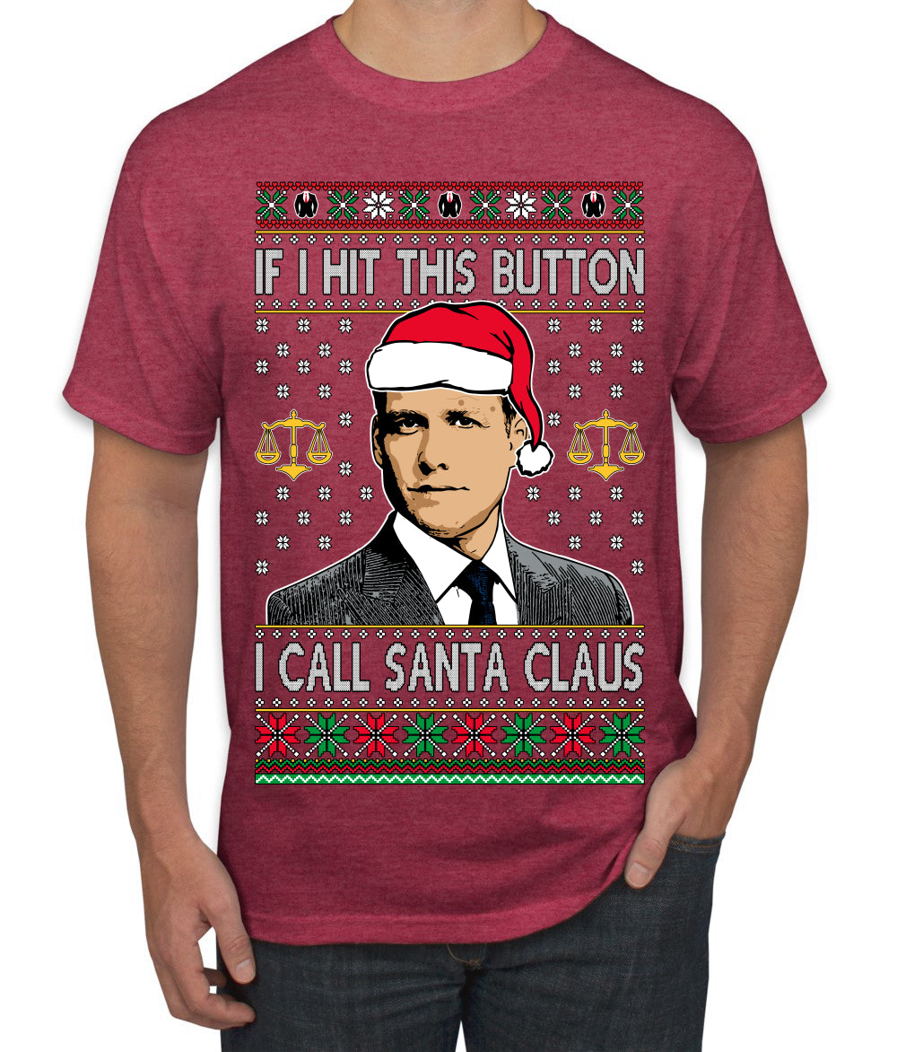 Harvey Hit This Button I Call Santa Specter TV Show Parody Ugly Christmas Sweater Men's T-Shirt