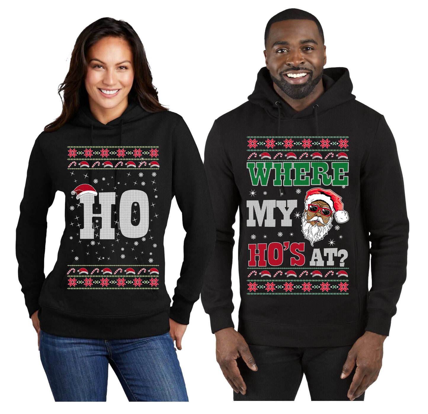 Where My Ho's At? Ho Ugly Christmas Matching Couples Hoodie-sweatshirt