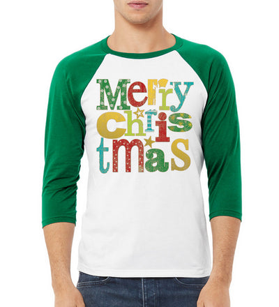 Colorfful Merry Christmas Decoration Christmas 3/4 Sleeve Raglan Unisex Baseball Tee