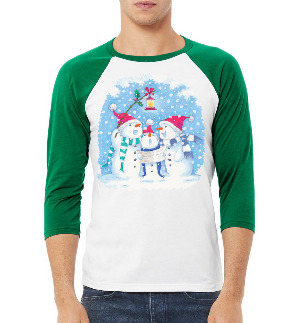 Singing Snowmen Christmas 3/4 Sleeve Raglan Unisex Baseball Tee