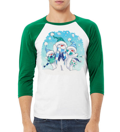 Snowman Family Xmas Christmas 3/4 Sleeve Raglan Unisex Baseball Tee