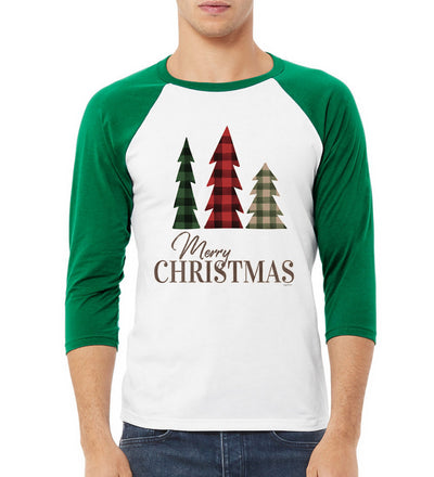 Merry Xmas trees Christmas 3/4 Sleeve Raglan Unisex Baseball Tee