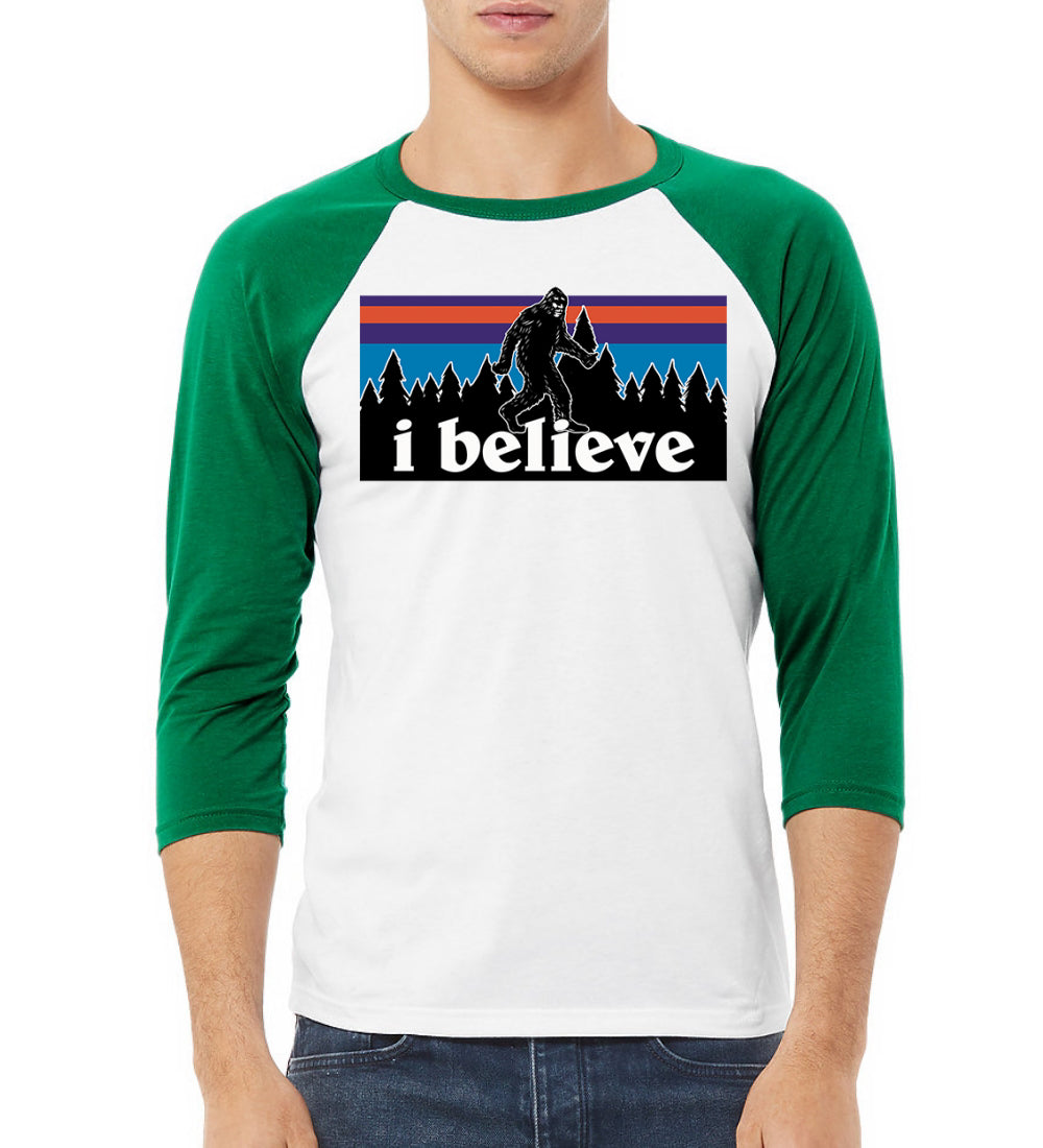 I Believe Big foot Christmas Christmas 3/4 Sleeve Raglan Unisex Baseball Tee
