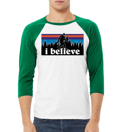 I Believe Big foot Christmas Christmas 3/4 Sleeve Raglan Unisex Baseball Tee