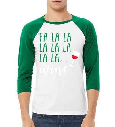 Fa La La La Wine Xmas Spirit Ugly Christmas Sweater Christmas 3/4 Sleeve Raglan Unisex Baseball Tee