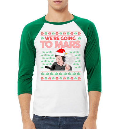 We're Going to Mars High Elon Musk Santa Weed Marijuana Xmas Christmas 3/4 Sleeve Raglan Unisex Baseball Tee