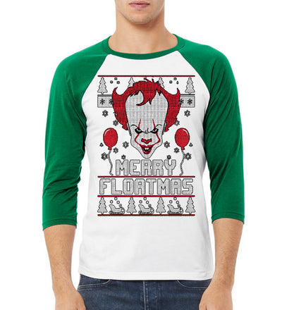 Merry Floatmas IT Clown Christmas 3/4 Sleeve Raglan Unisex Baseball Tee