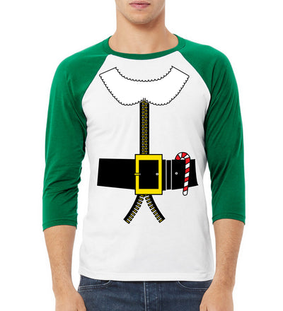 Classic Santa Suit Winter Candy Cane Christmas 3/4 Sleeve Raglan Unisex Baseball Tee