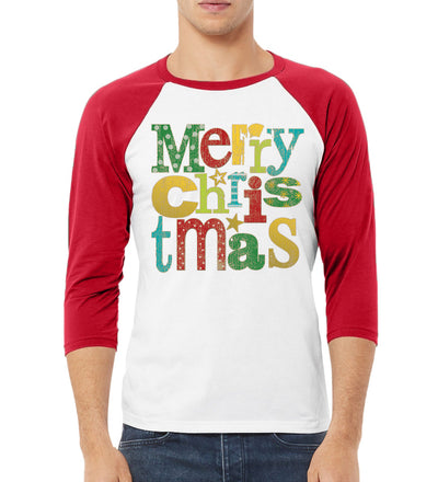 Colorfful Merry Christmas Decoration Christmas 3/4 Sleeve Raglan Unisex Baseball Tee