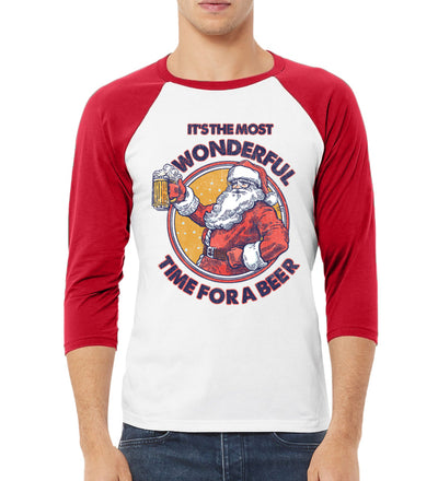 Santa It’s the Most Wonderful Time for a Beer Christmas 3/4 Sleeve Raglan Unisex Baseball Tee