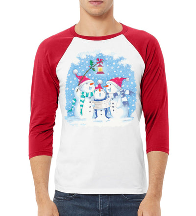 Singing Snowmen Christmas 3/4 Sleeve Raglan Unisex Baseball Tee