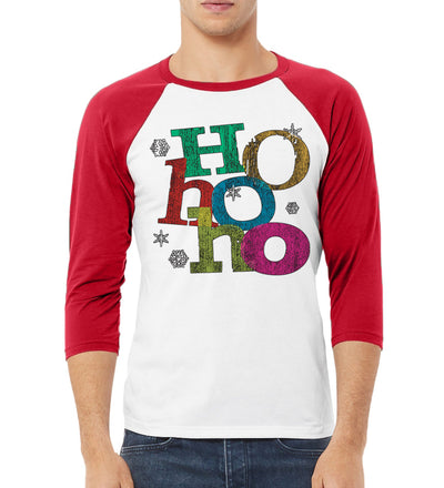 Colorful Ho Ho Ho Christmas 3/4 Sleeve Raglan Unisex Baseball Tee