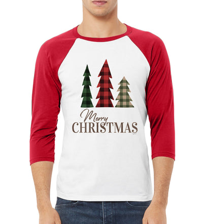 Merry Xmas trees Christmas 3/4 Sleeve Raglan Unisex Baseball Tee