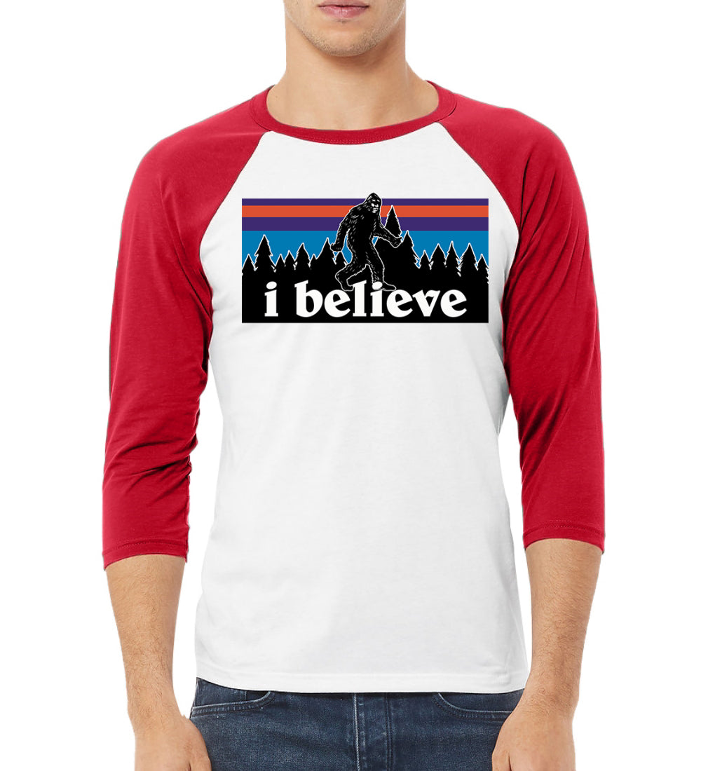 I Believe Big foot Christmas Christmas 3/4 Sleeve Raglan Unisex Baseball Tee
