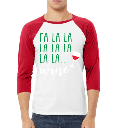 Fa La La La Wine Xmas Spirit Ugly Christmas Sweater Christmas 3/4 Sleeve Raglan Unisex Baseball Tee