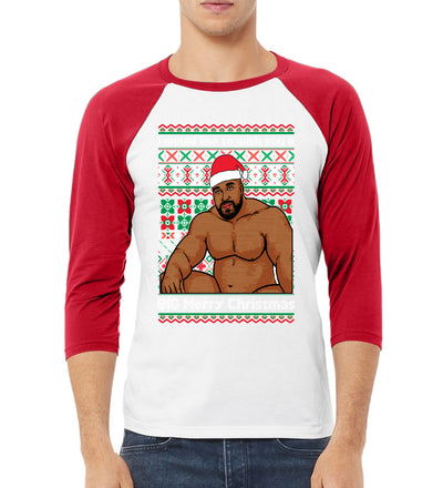 Wood Meme Wish You A Big Merry Christmas Christmas 3/4 Sleeve Raglan Unisex Baseball Tee