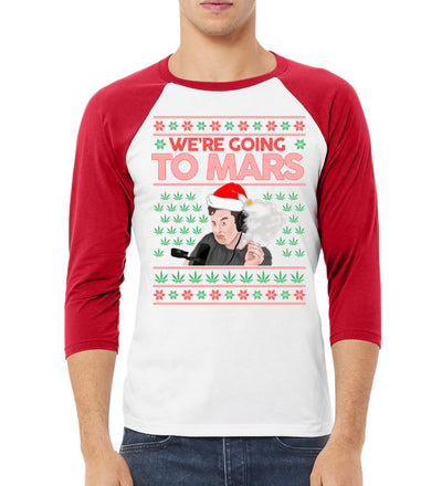 We're Going to Mars High Elon Musk Santa Weed Marijuana Xmas Christmas 3/4 Sleeve Raglan Unisex Baseball Tee