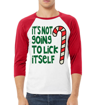 Candy Cane Not Going to Lick Itself Christmas 3/4 Sleeve Raglan Unisex Baseball Tee