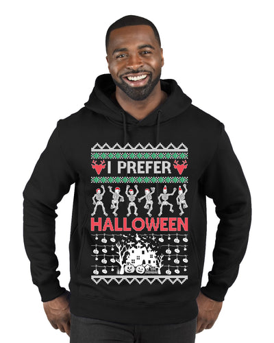 I Prefer Halloween Dancing Skeletons Ugly Christmas Sweater Premium Graphic Hoodie Sweatshirt