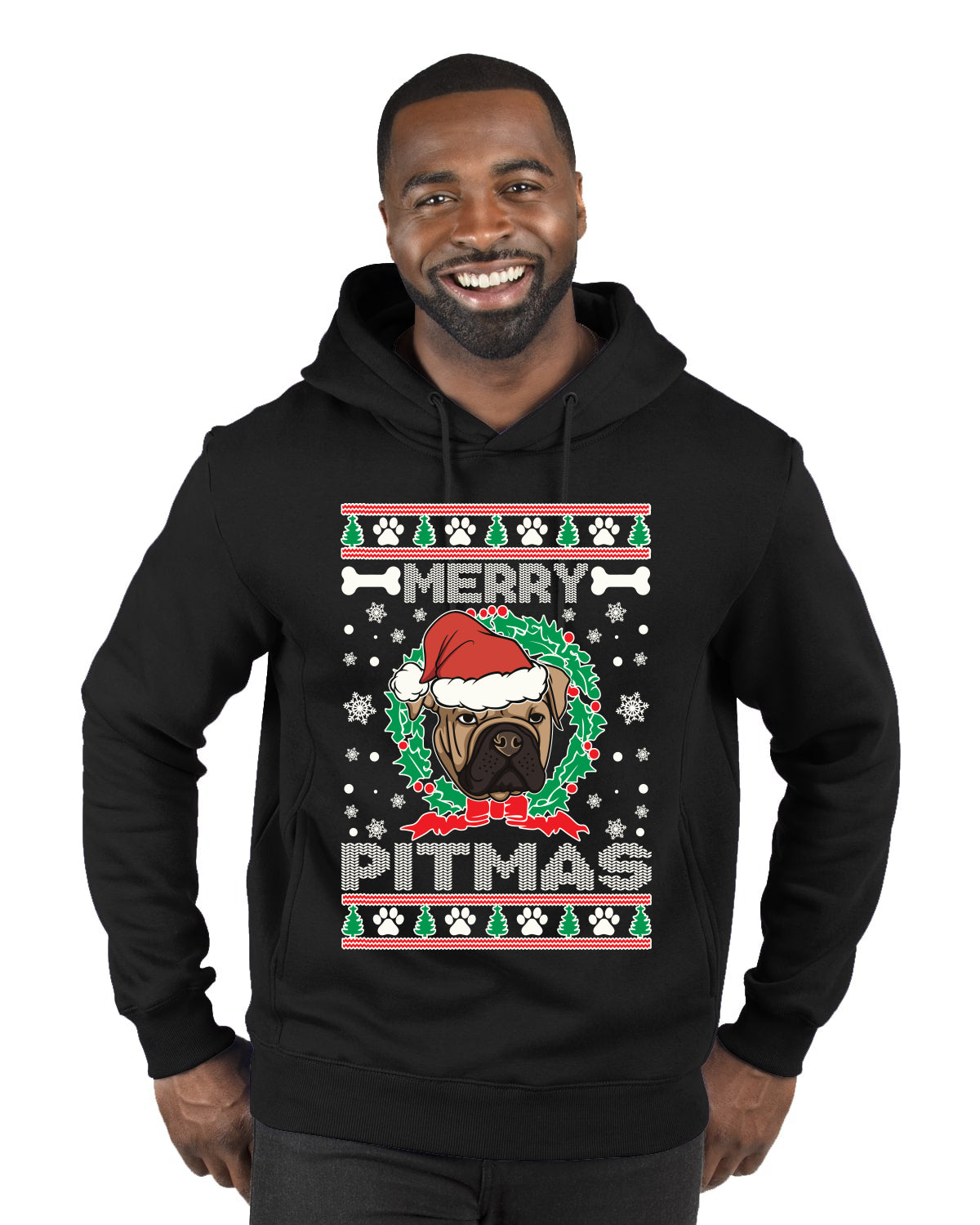 Merry Pitmas  Merry Ugly Christmas Sweater Premium Graphic Hoodie Sweatshirt