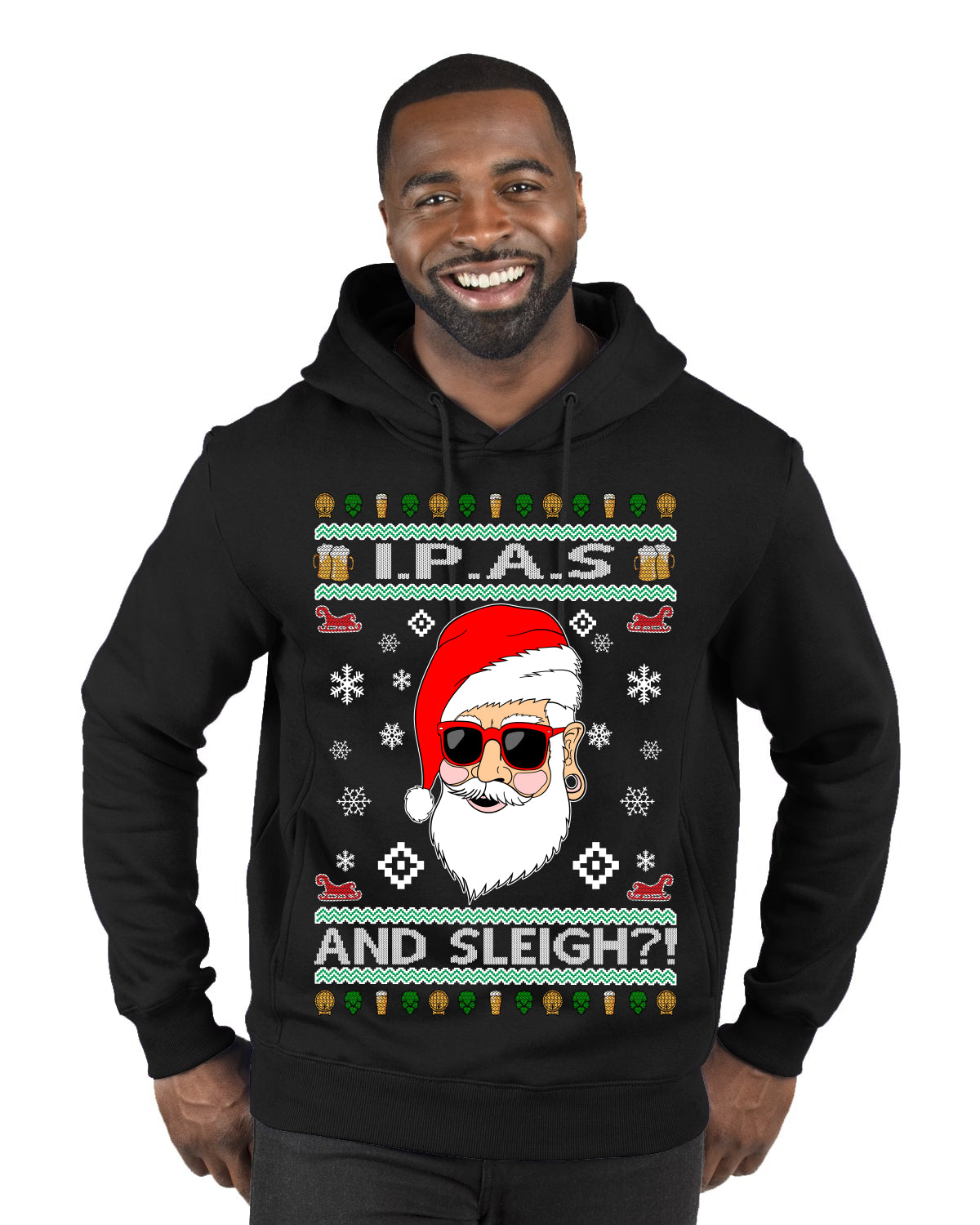 Original Hipster IPAs and Sleigh?!  Merry Ugly Christmas Sweater Premium Graphic Hoodie Sweatshirt