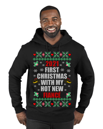 First Christmas With My Hot New Fiance  Merry Ugly Christmas Sweater Premium Graphic Hoodie Sweatshirt