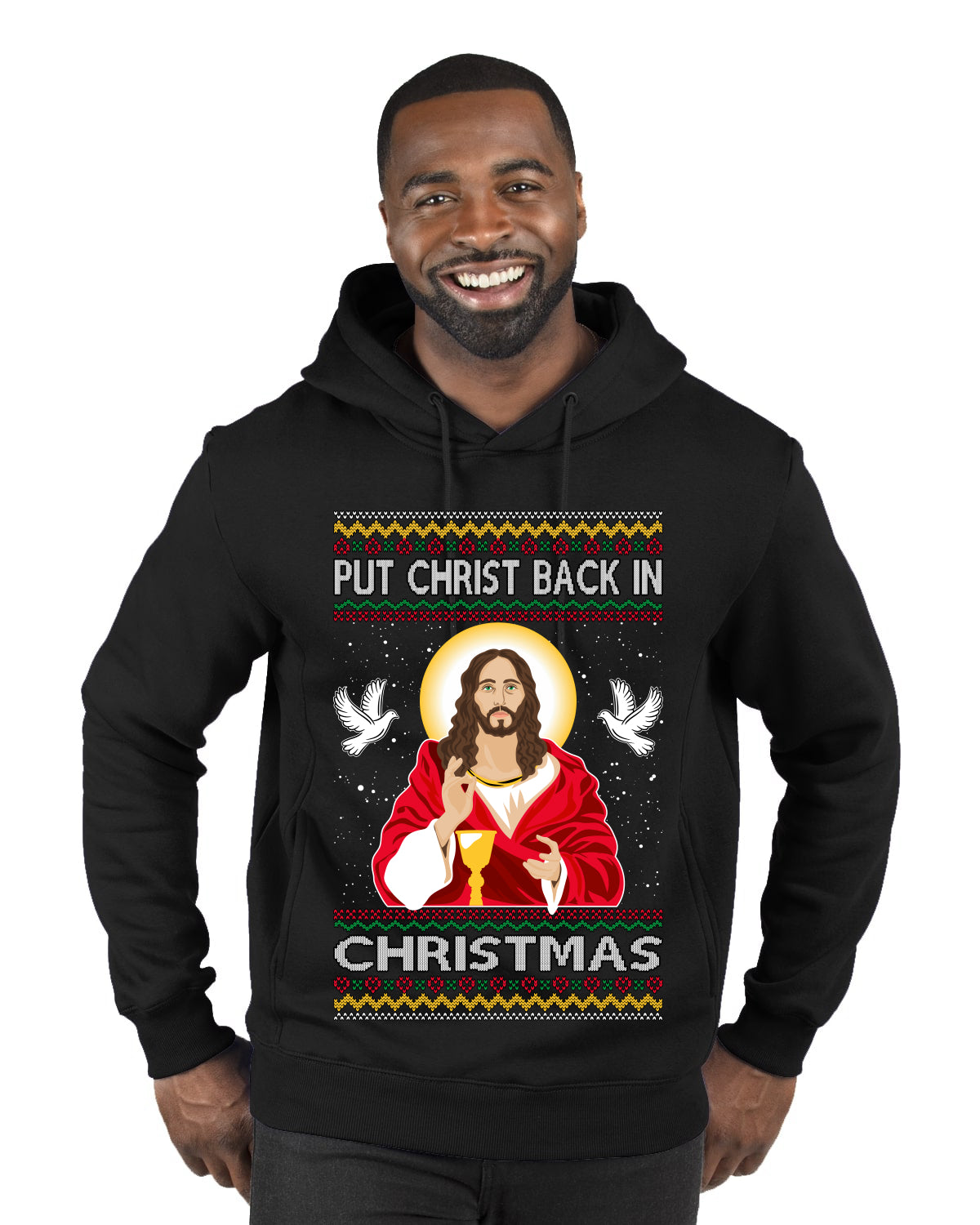 Put Christ Back In Christmas Ugly Christmas Sweater Premium Graphic Hoodie Sweatshirt