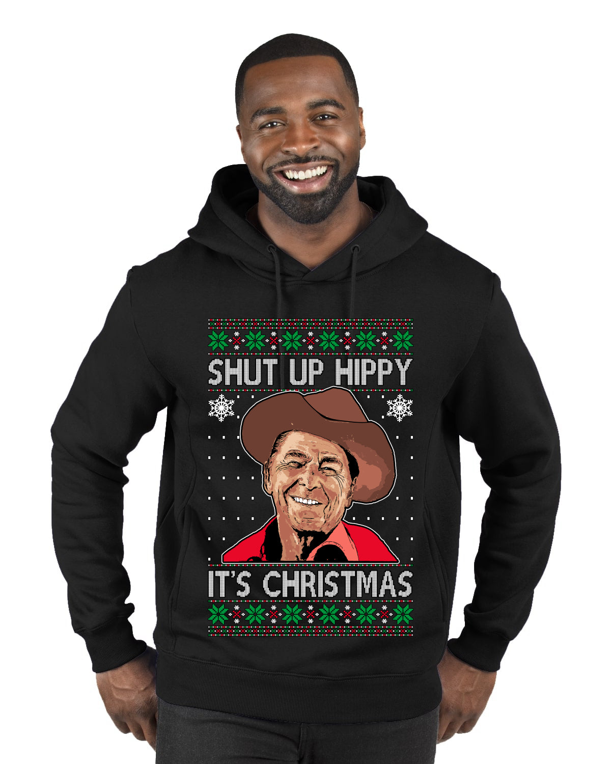Shut Up Hippy It's Christmas Ugly Christmas Sweater Premium Graphic Hoodie Sweatshirt