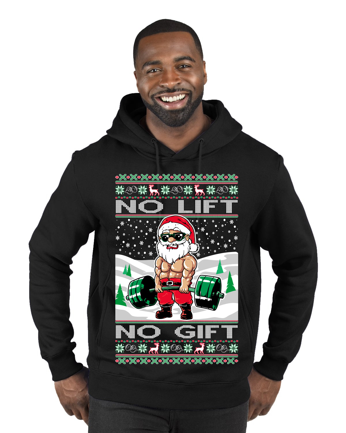 No Lift No Gift Fitness Workout Santa Ugly Christmas Sweater Premium Graphic Hoodie Sweatshirt