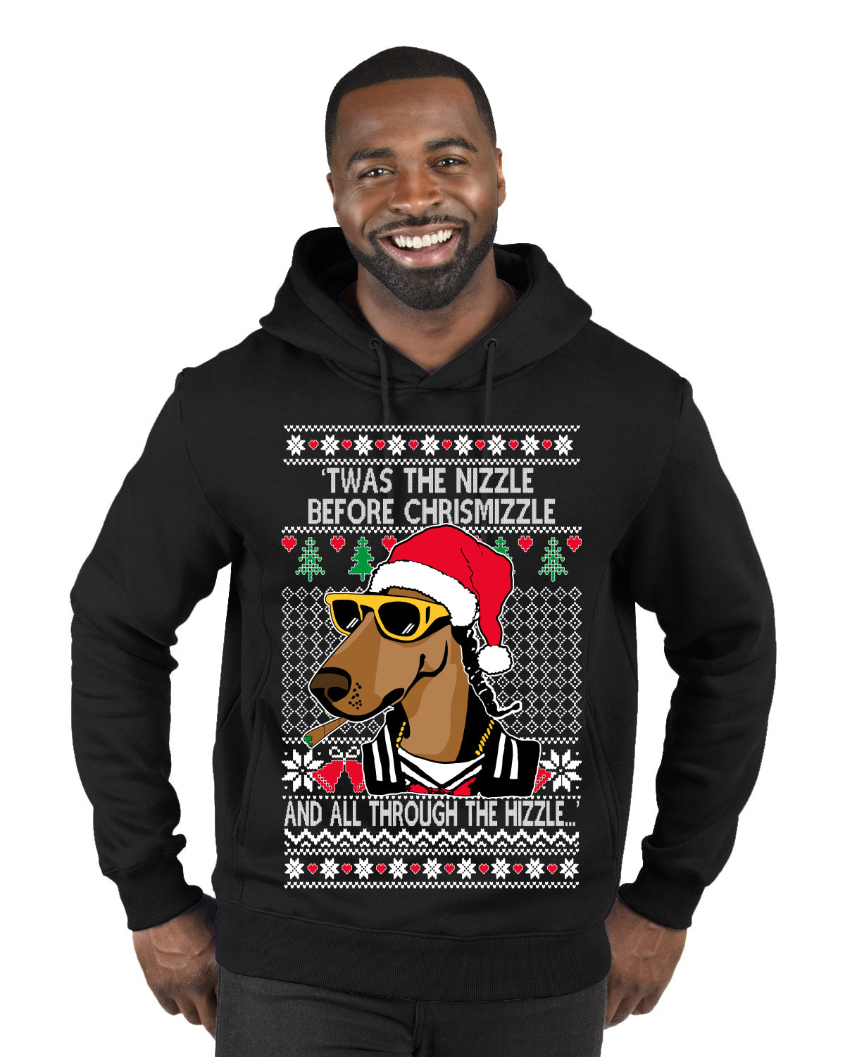 Twas The Nizzle Before Chrismizzle Gangster Dogg Rapper Ugly Christmas Sweater Premium Graphic Hoodie Sweatshirt