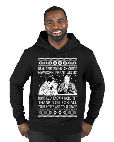 8 Pound 6 Ounce Baby Jesus Shake and Bake  Ugly Christmas Sweater Premium Graphic Hoodie Sweatshirt