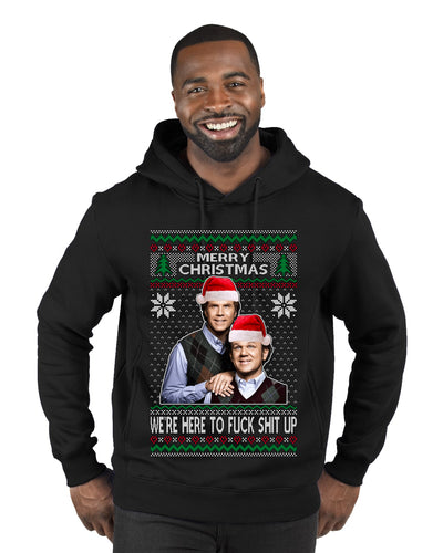 Here To F Stuff Up Step Brothers Holiday Pose Ugly Christmas Sweater Premium Graphic Hoodie Sweatshirt
