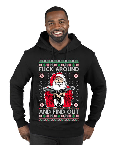 F Around And Find Out Santa Ugly Christmas Sweater Premium Graphic Hoodie Sweatshirt