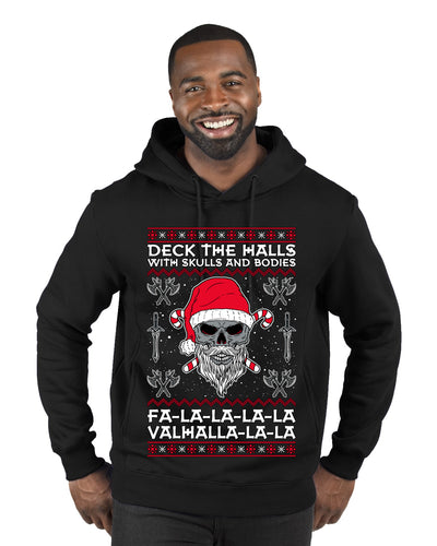 Valhalla Deck The Halls With Skulls & Bodies Ugly Christmas Sweater Premium Graphic Hoodie Sweatshirt