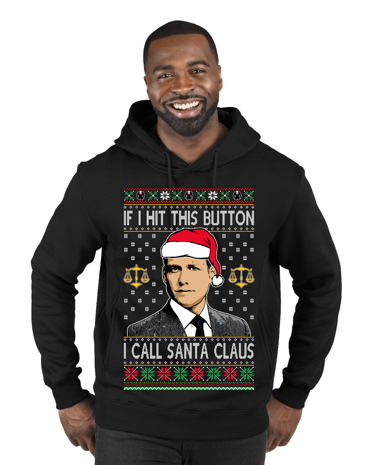 Harvey Hit This Button I Call Santa Specter TV Show Parody Ugly Christmas Sweater Premium Graphic Hoodie Sweatshirt