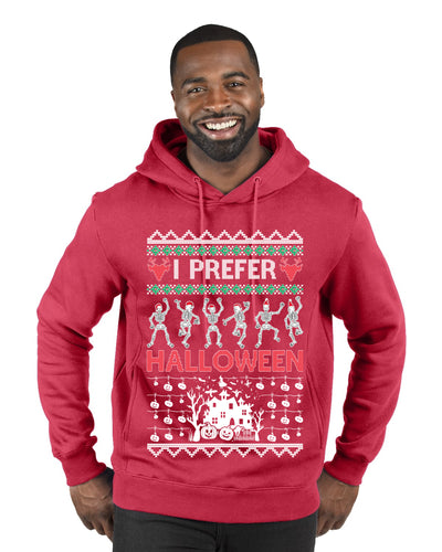 I Prefer Halloween Dancing Skeletons Ugly Christmas Sweater Premium Graphic Hoodie Sweatshirt