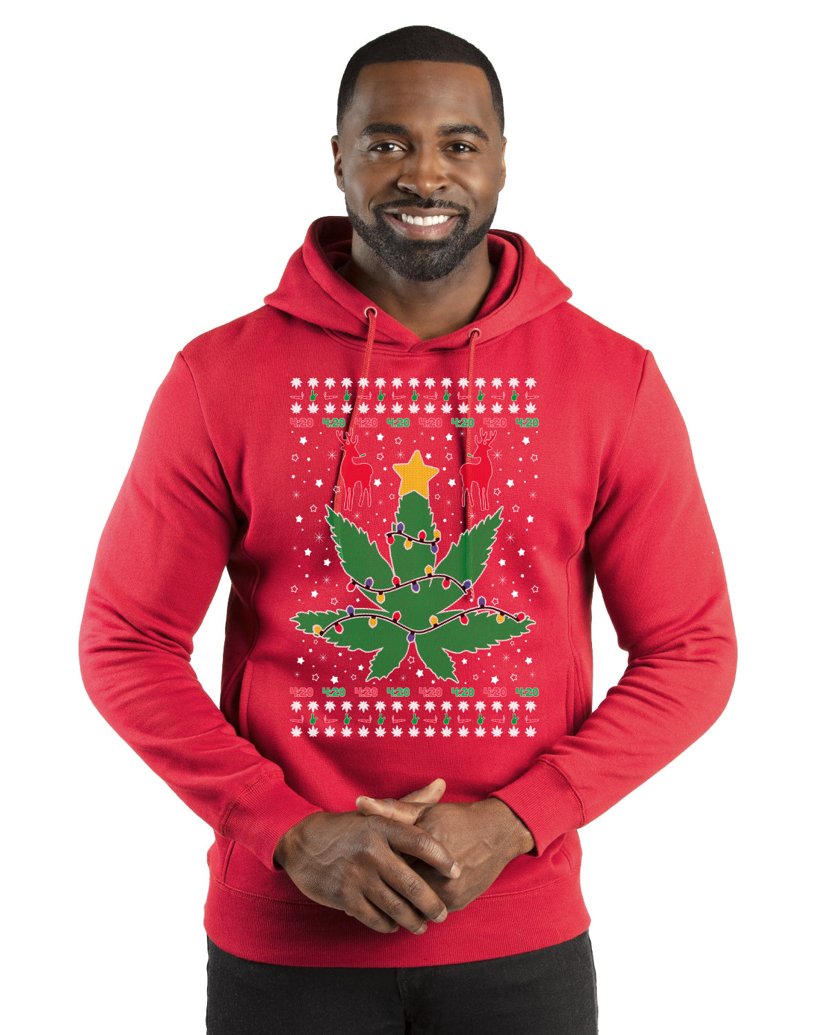 Weed Marijuana Lit Deer Pot Leaf Xmas Lights Christmas Premium Graphic Hoodie Sweatshirt