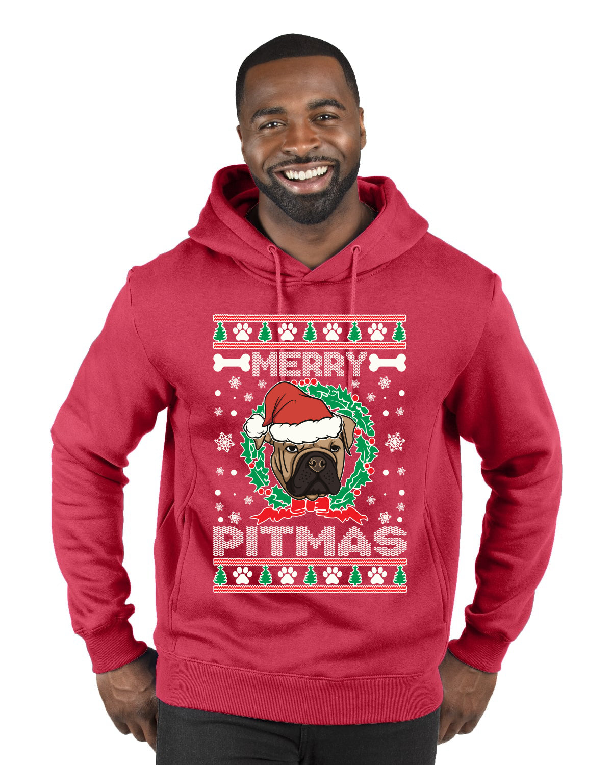 Merry Pitmas  Merry Ugly Christmas Sweater Premium Graphic Hoodie Sweatshirt