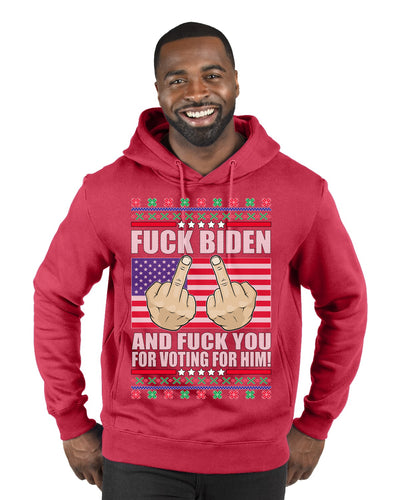 Fuck Biden and Fuck You For Voting For Him  Merry Ugly Christmas Sweater Premium Graphic Hoodie Sweatshirt