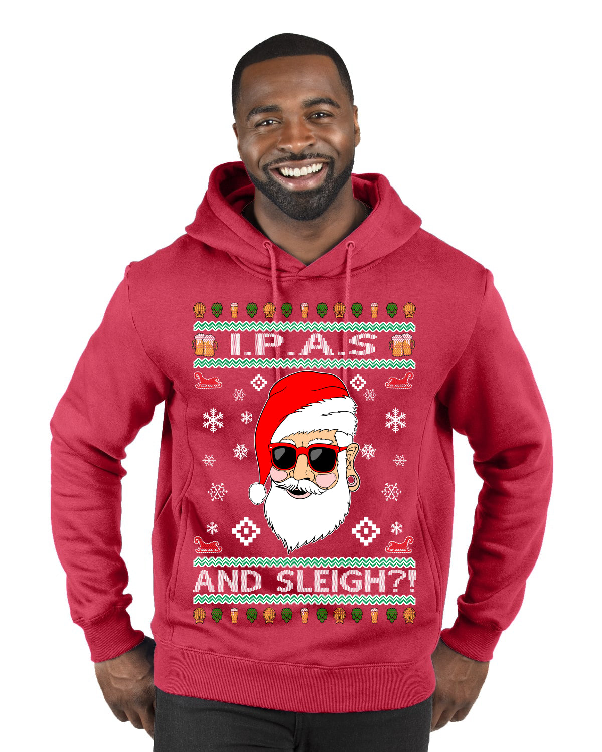 Original Hipster IPAs and Sleigh?!  Merry Ugly Christmas Sweater Premium Graphic Hoodie Sweatshirt