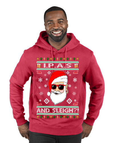 Original Hipster IPAs and Sleigh?!  Merry Ugly Christmas Sweater Premium Graphic Hoodie Sweatshirt