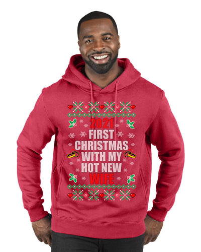 First Christmas With My Hot New Wife  Merry Ugly Christmas Sweater Premium Graphic Hoodie Sweatshirt