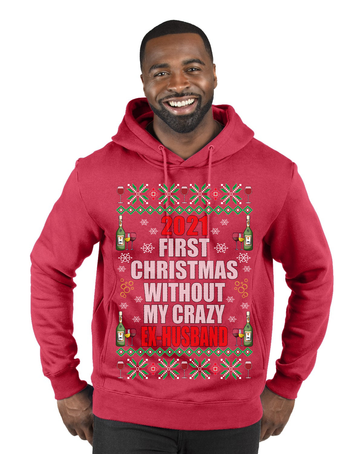 First Christmas Without My Crazy Ex-Husband  Merry Ugly Christmas Sweater Premium Graphic Hoodie Sweatshirt