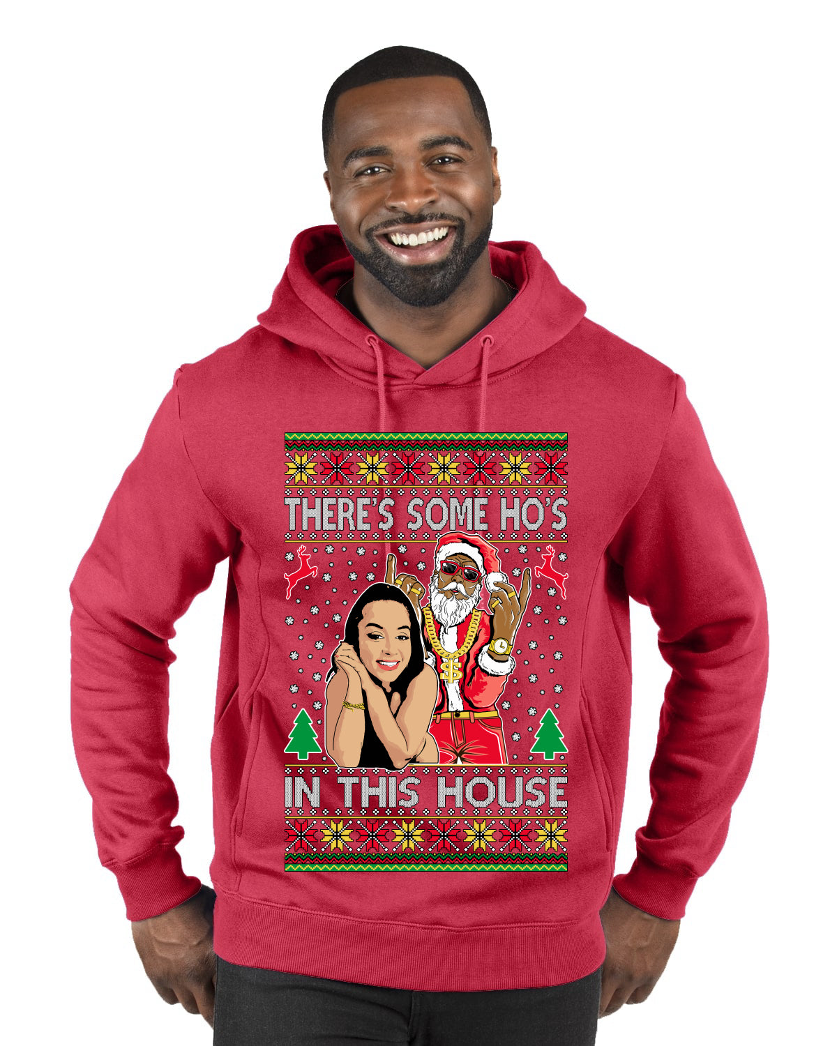 Santa the Plug Hos In This House  Ugly Christmas Sweater Premium Graphic Hoodie Sweatshirt
