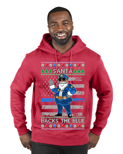 Santa Backs The Blue Pro Police Santa Claus Ugly Christmas Sweater Premium Graphic Hoodie Sweatshirt