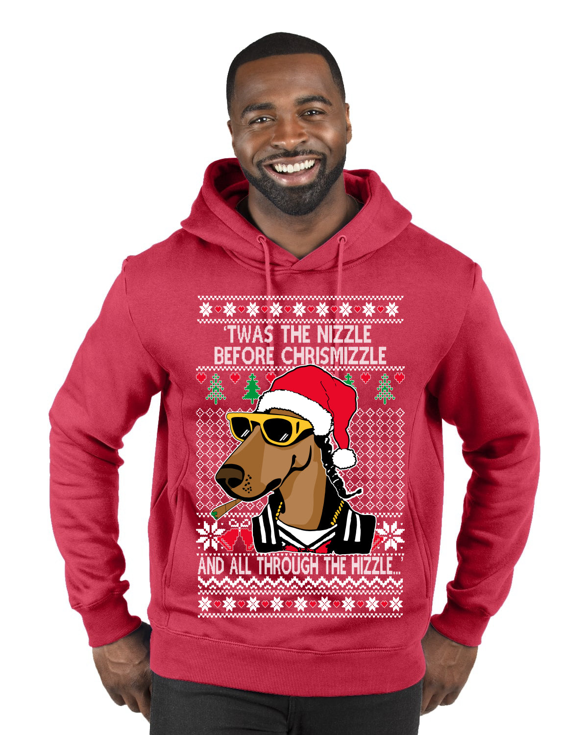 Twas The Nizzle Before Chrismizzle Gangster Dogg Rapper Ugly Christmas Sweater Premium Graphic Hoodie Sweatshirt